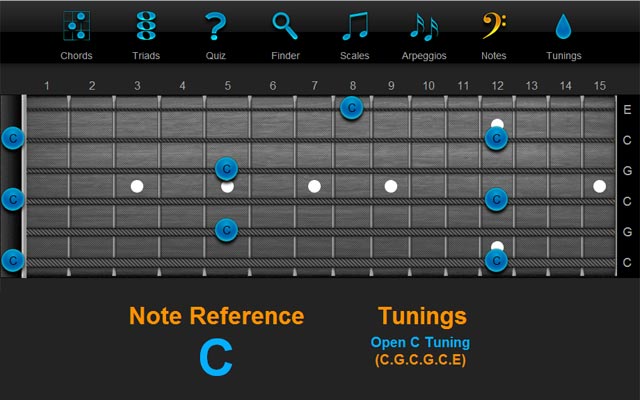 Note (Key) C in Open C Tuning - ChordFinder.com