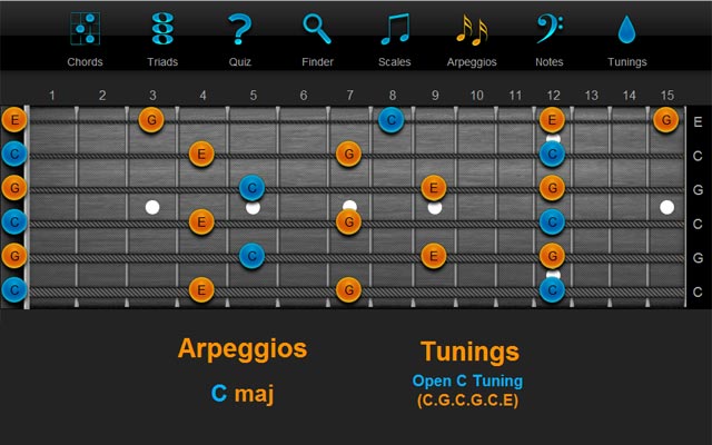 Guitar Arpeggio C Maj in Open C Tuning - ChordFinder.com